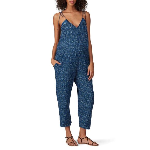 Hatch  1 small Kacey Spaghetti Strap Silk Romper Jumpsuit Navy Floral Maternity - Picture 1 of 5
